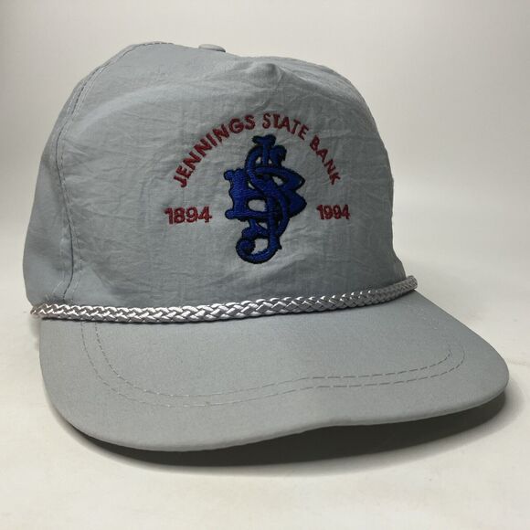 Jennings State Bank Farmer Trucker Hat Cap Embroidered Rope Logo Snapback VTG - Picture 1 of 9